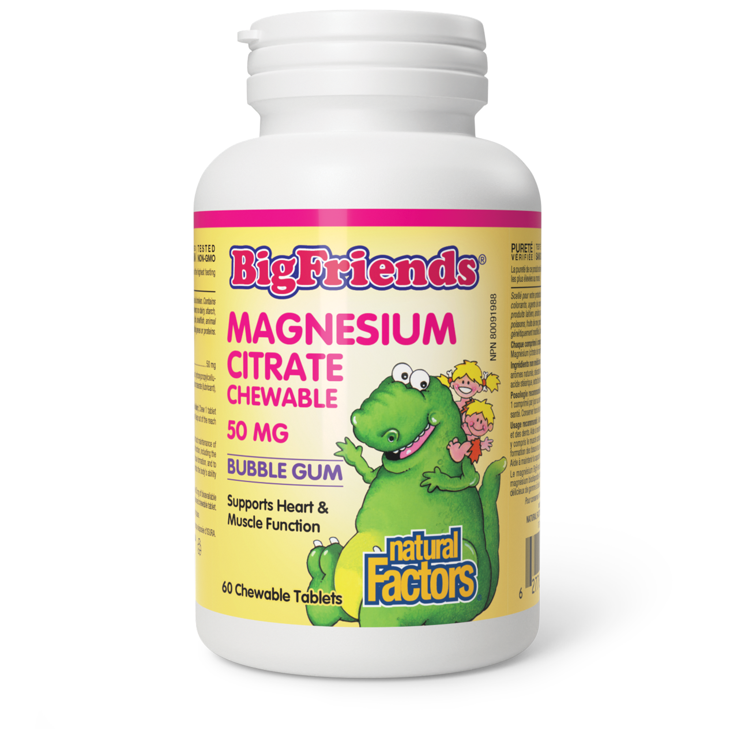 Natural Factors Big Friends Chewable Magnesium Citrate 50 mg - Bubblegum, 60 Chew Tabs