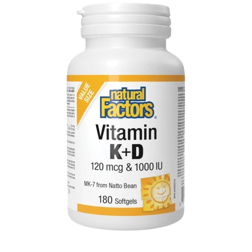 Natural Factors Vitamin K+D 120 mcg & 1000 IU, 180 SG