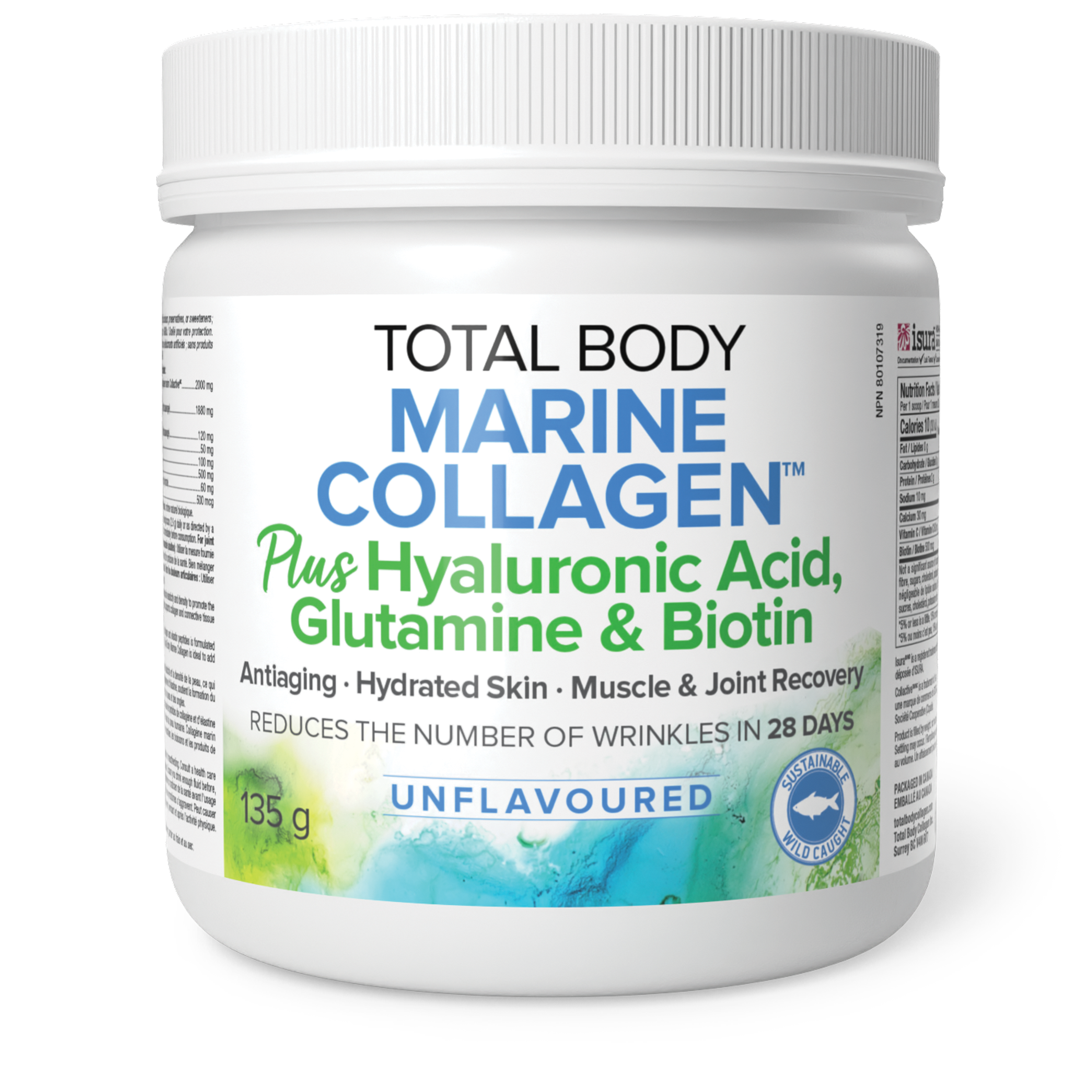 Natural Factors Total Body Marine Collagen + Hyaluronic Acid, Glutamine & Biotin - 135g