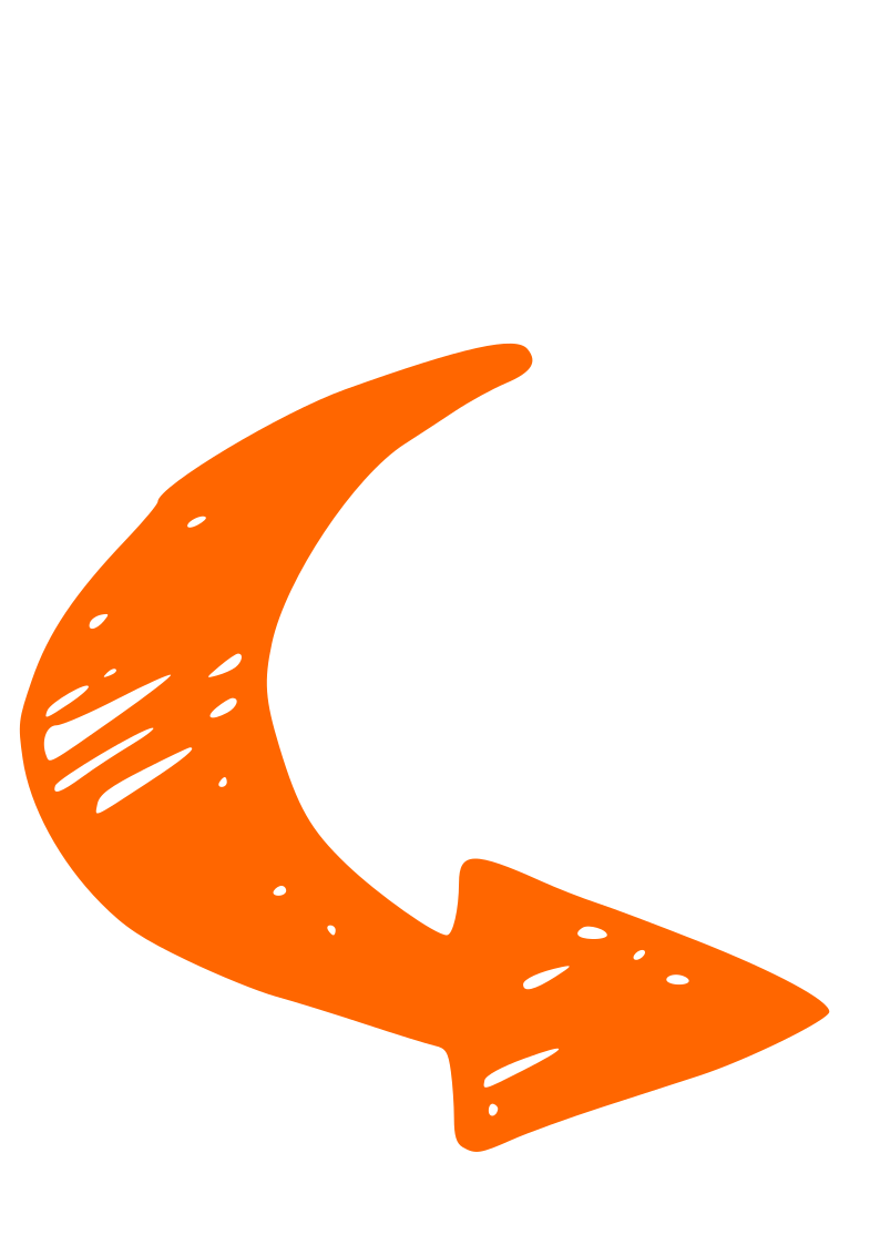 Black background with an orange, stylized arrow pointing to the left, with a curved tail and a pointed arrowhead.