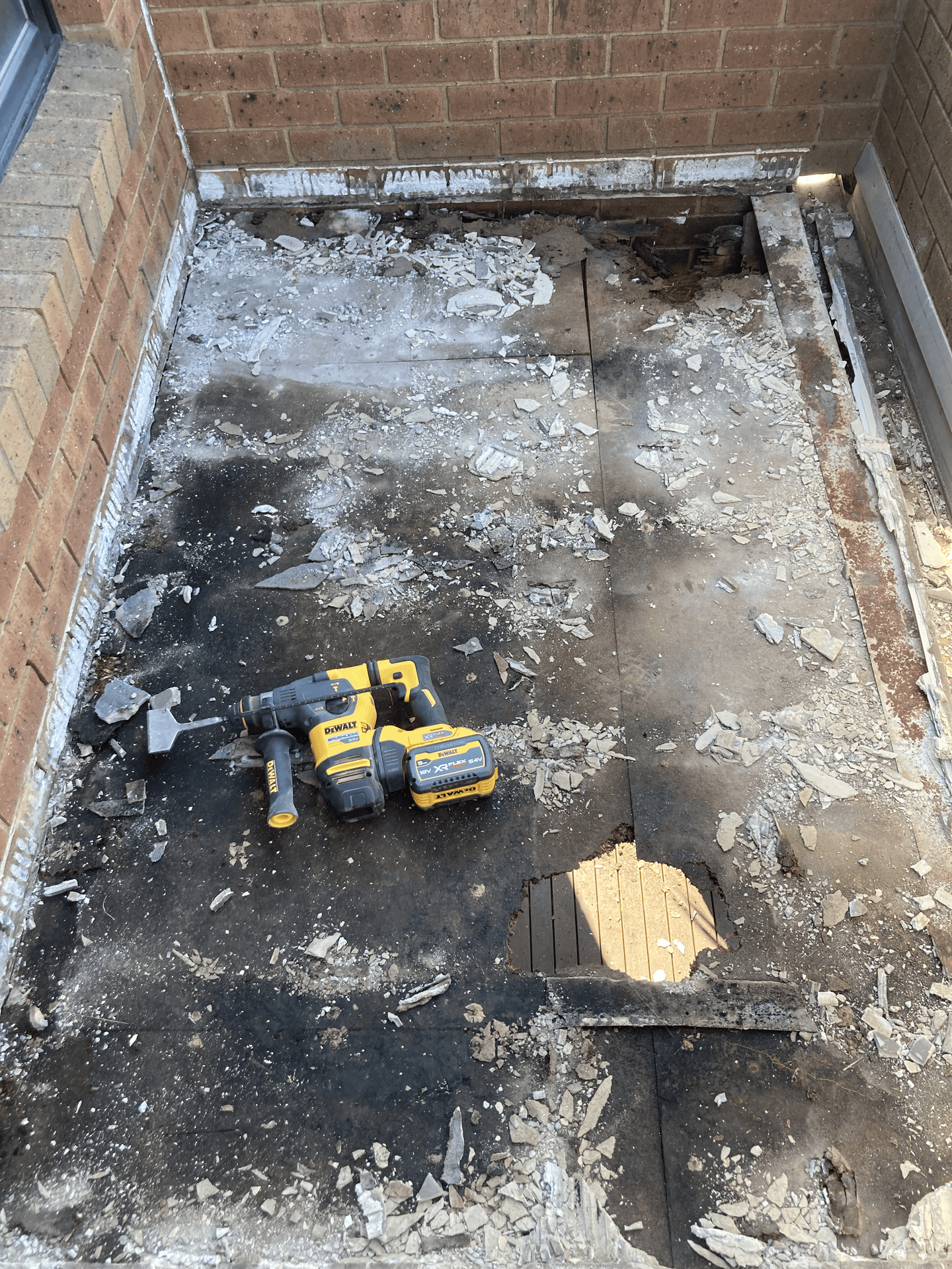 Subfloor preparation and repair works carried out to an existing outdoor area prior to waterproofing and tiling as subcontract work in Berwick Melbourne.