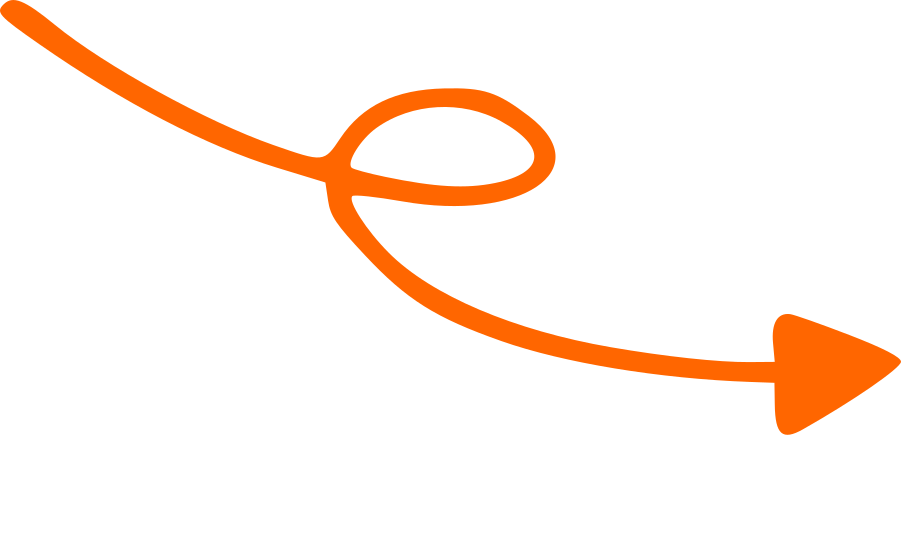 An orange arrow drawn with a thick line, showing a looping curve and pointing to the contact details form.