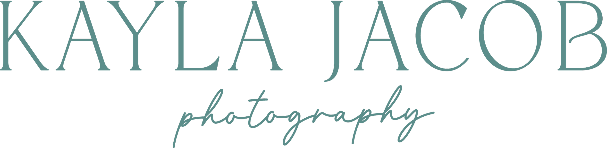 Logo for Kayla Jacoby Photography with teal text on a black background.