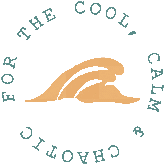 A stylized wave graphic with the words "THE COOL, CALM AND CHAOTIC" surrounding it.