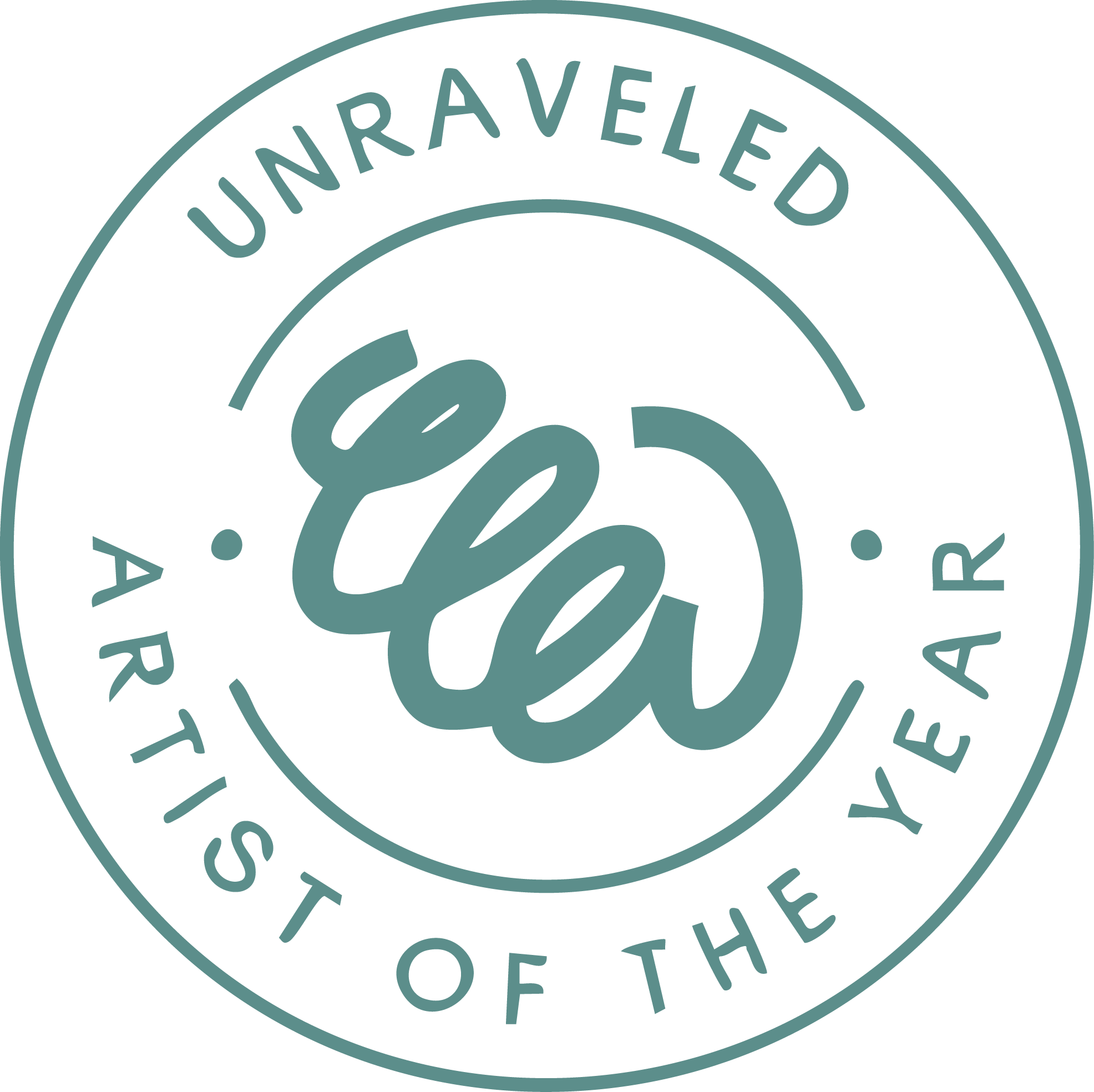 Untravelled logo with a circular design, the central part features the stylized text 'Eau,' and the outer ring reads 'Untravelled' at the top and 'Artis T of the Yea r' at the bottom.