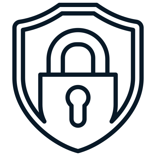 Outline of a shield with a padlock in the center, representing security or protection.