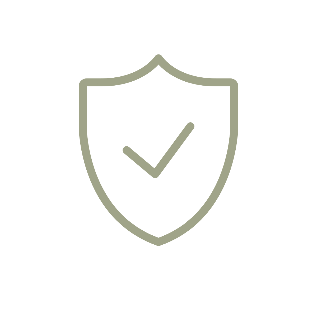 Outline of a shield with a checkmark inside.