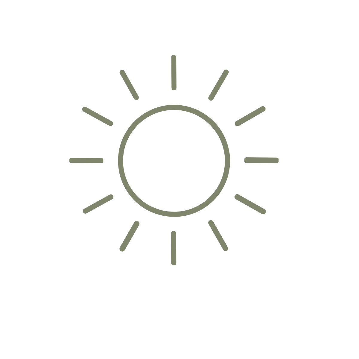 Simple line drawing of a sun with rays radiating out from a central circle.