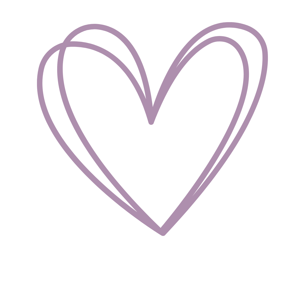 A purple, hand-drawn heart outline on a black background.