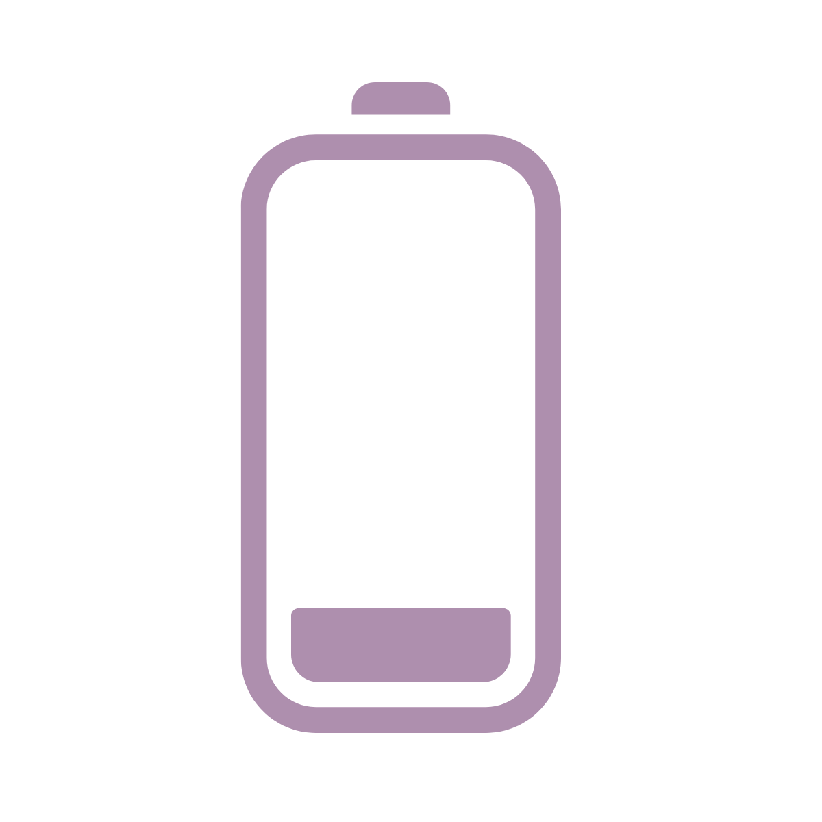 Outline drawing of a smartphone with a purple battery icon on the screen.