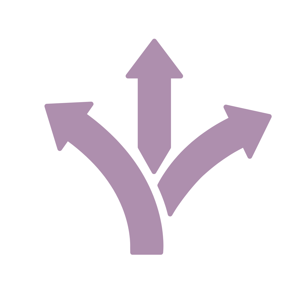 A purple icon showing three arrows branching out in different directions: left, straight up, and right.
