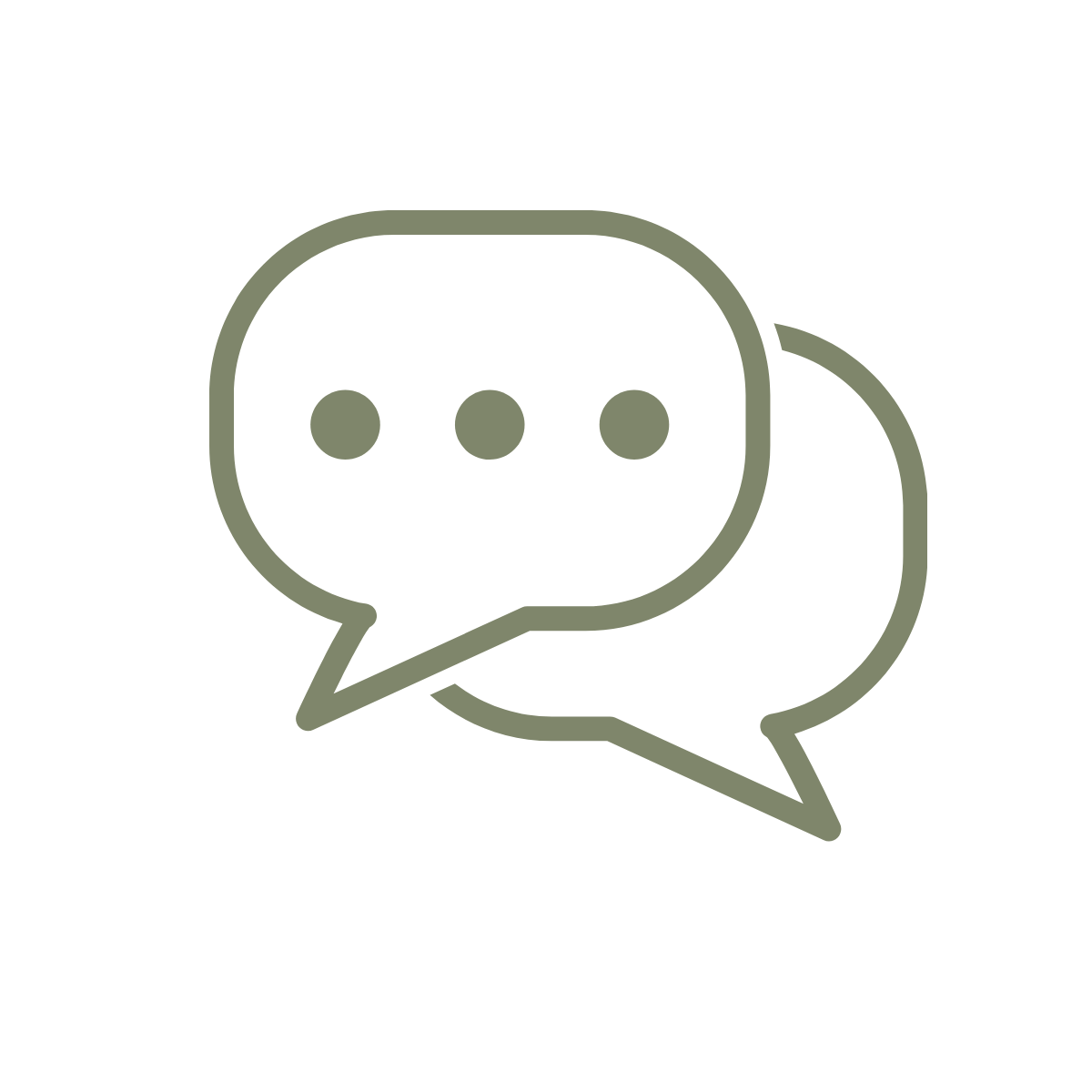 Two speech bubbles, one overlapping the other, with three dots inside the top bubble, representing conversation or communication.