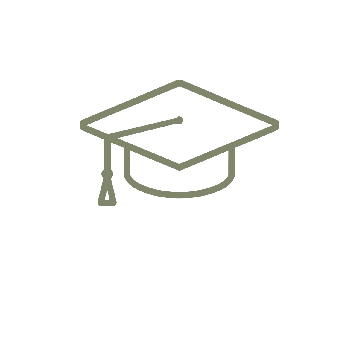 Line drawing of a graduation cap above a person reading a book.