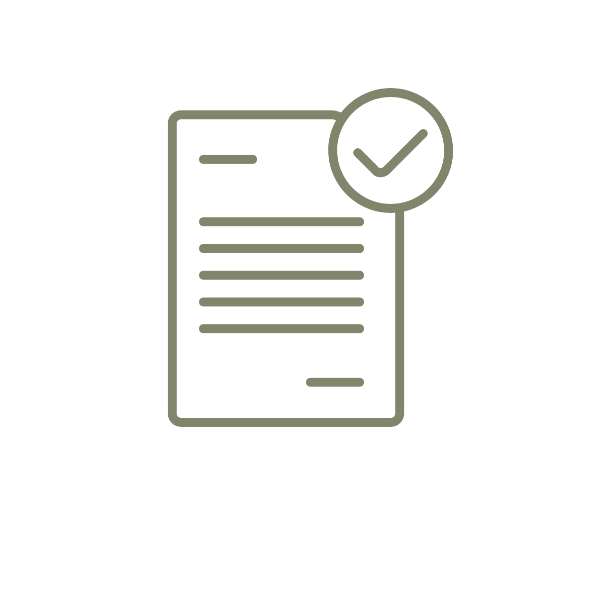 Outline of a document with lines of text and a checkmark icon, indicating approval or completion.