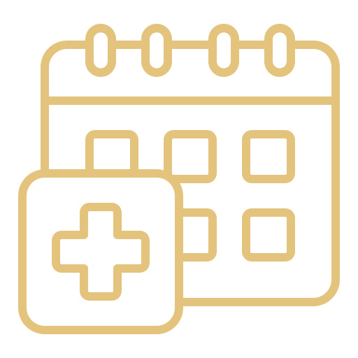 Calendar icon with a medical cross symbol in front of it.