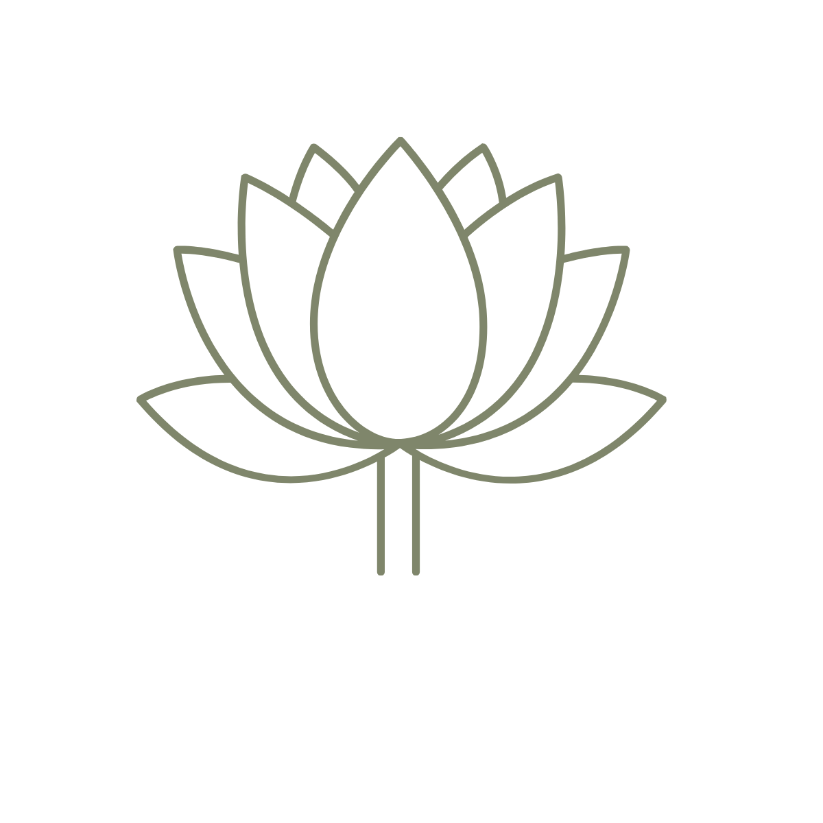 Outline of a lotus flower with a symmetrical design on a black background.