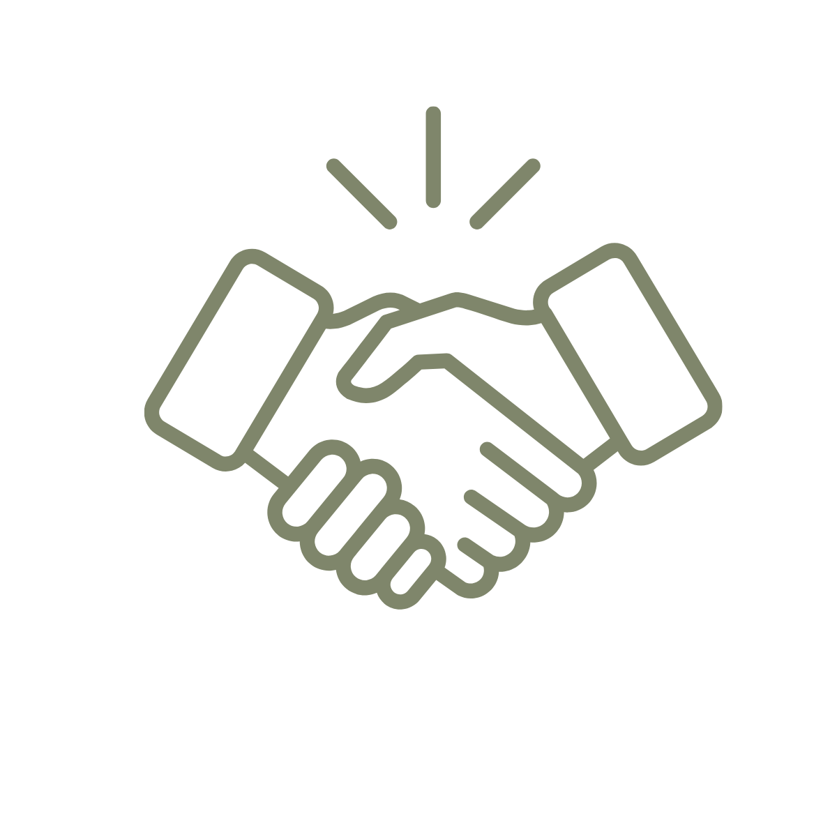 Outline of a handshake with lines indicating unity or agreement