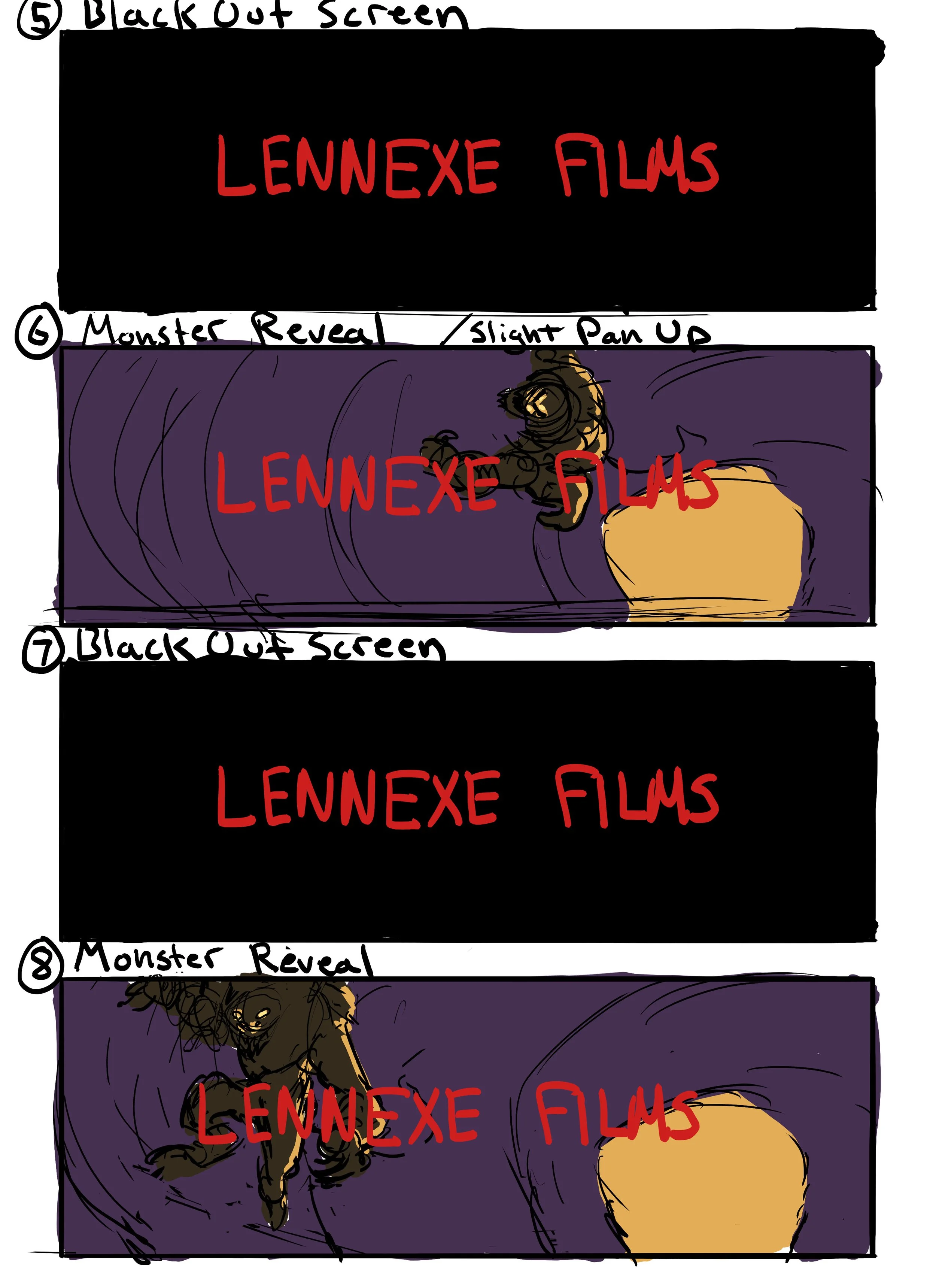 Storyboard rough: Prey monster silhouette getting closer to frame.