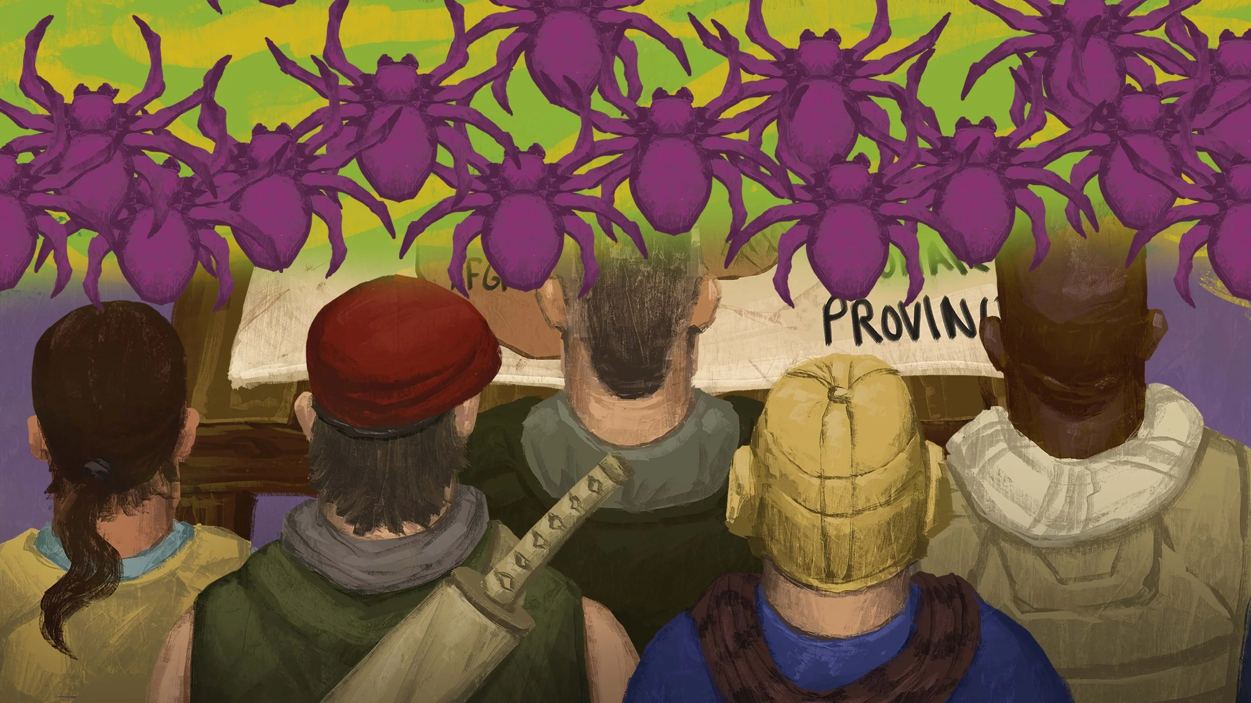 Credit sequence: Cave spider transition to Hero team meetup for Heist.