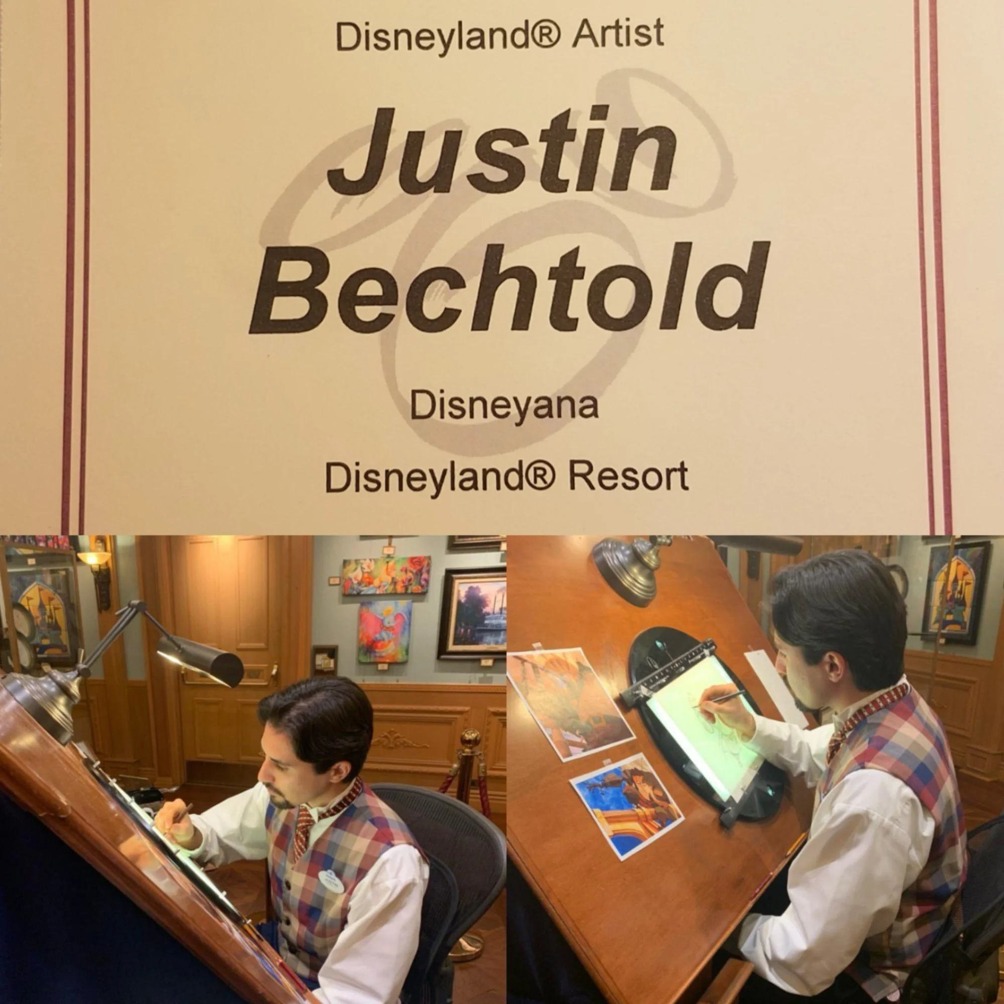 Justin Bechtold drawing disney characters at Disneyland.