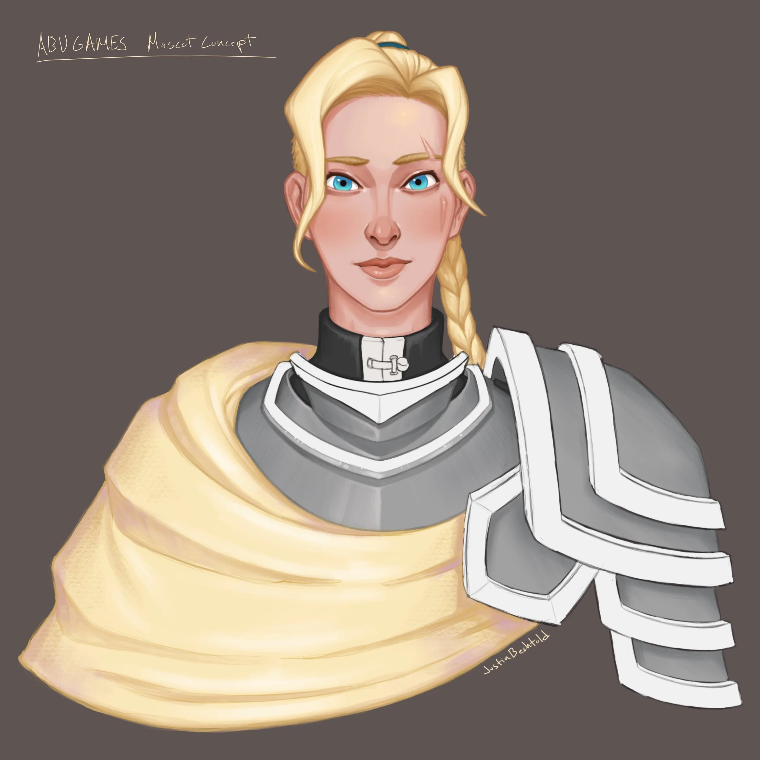 Paladin mascot bust concept art.