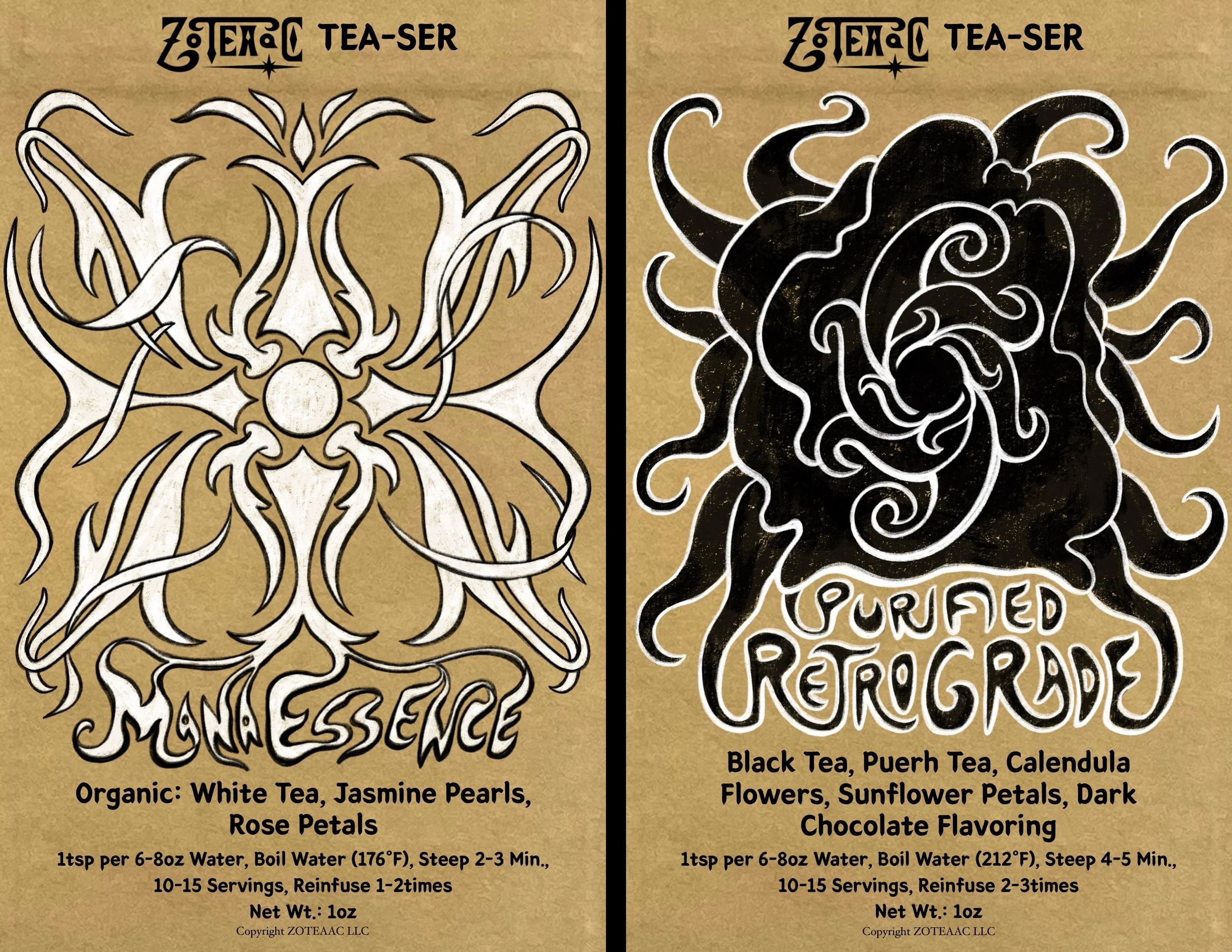 ZOTEAAC first artwork for loose leaf tea merchandise. Artwork for Tea Bag.