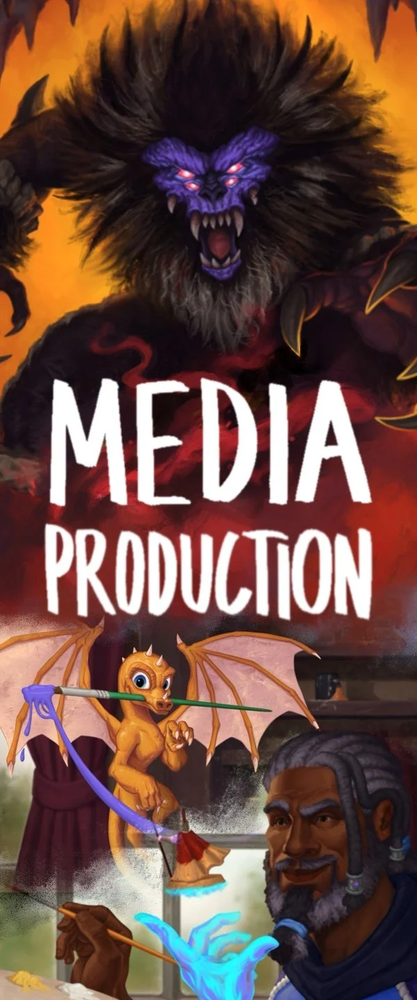 Media Production Portfolio cover with Illustrative Characters made for Media.
