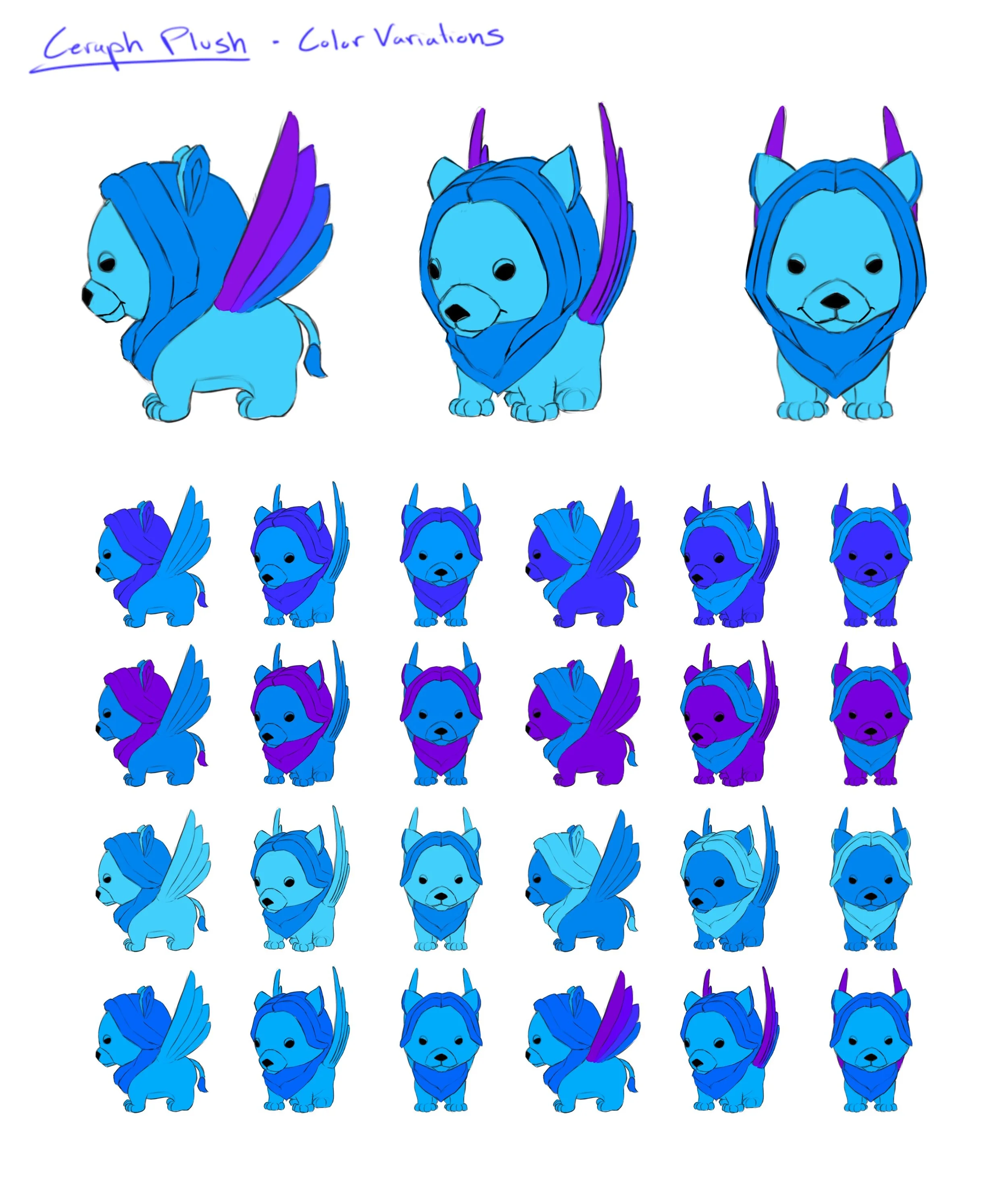 Concept art design of cute plushie merchandise of Ceraph character.