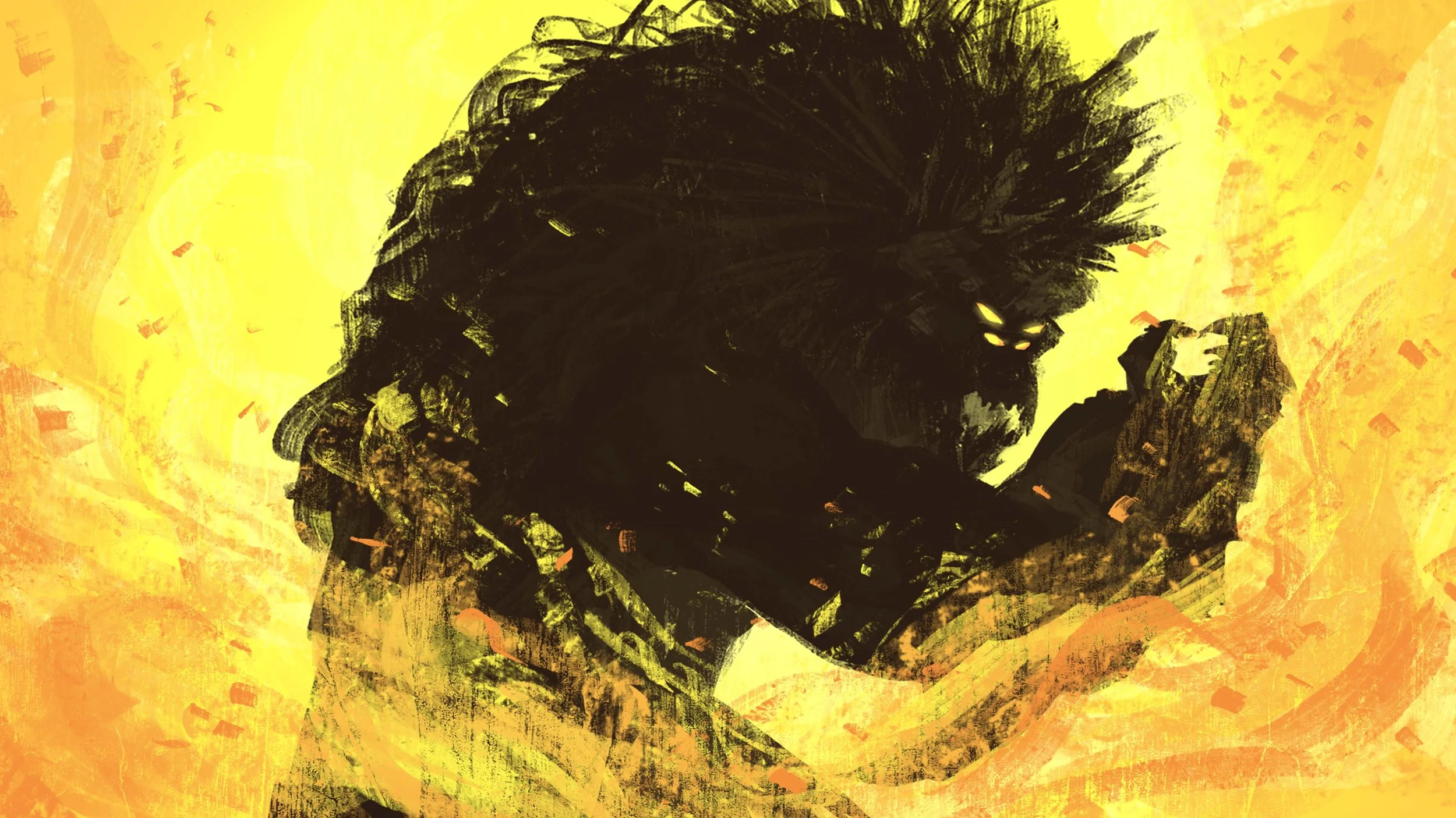 Credit sequence: Monster silhouette in the flames.