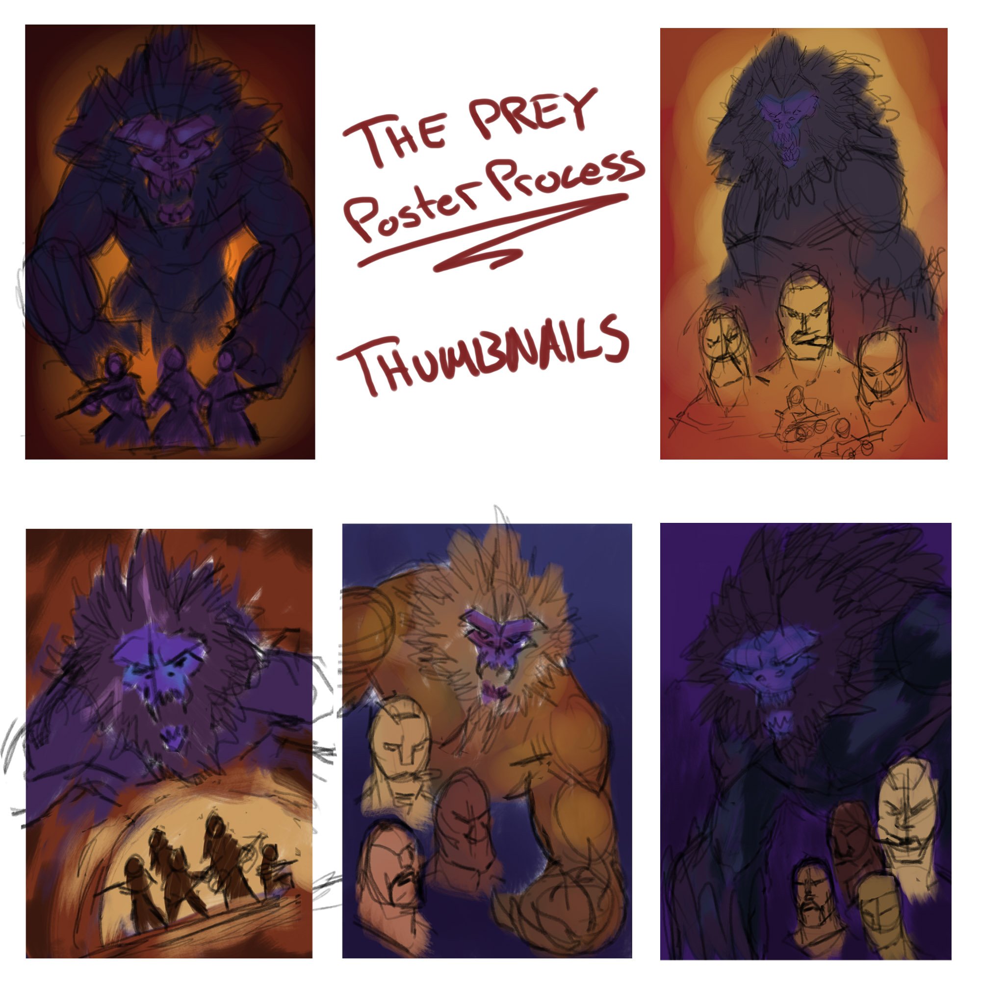 Color and composition sketches for the Prey poster.