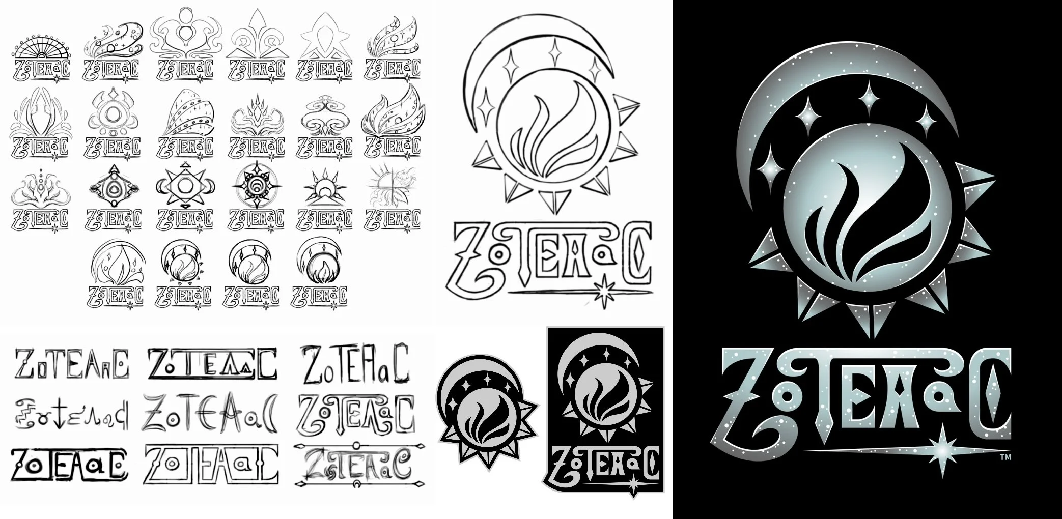 Sketch to final art of the ZoTEAaC Logo Design.
