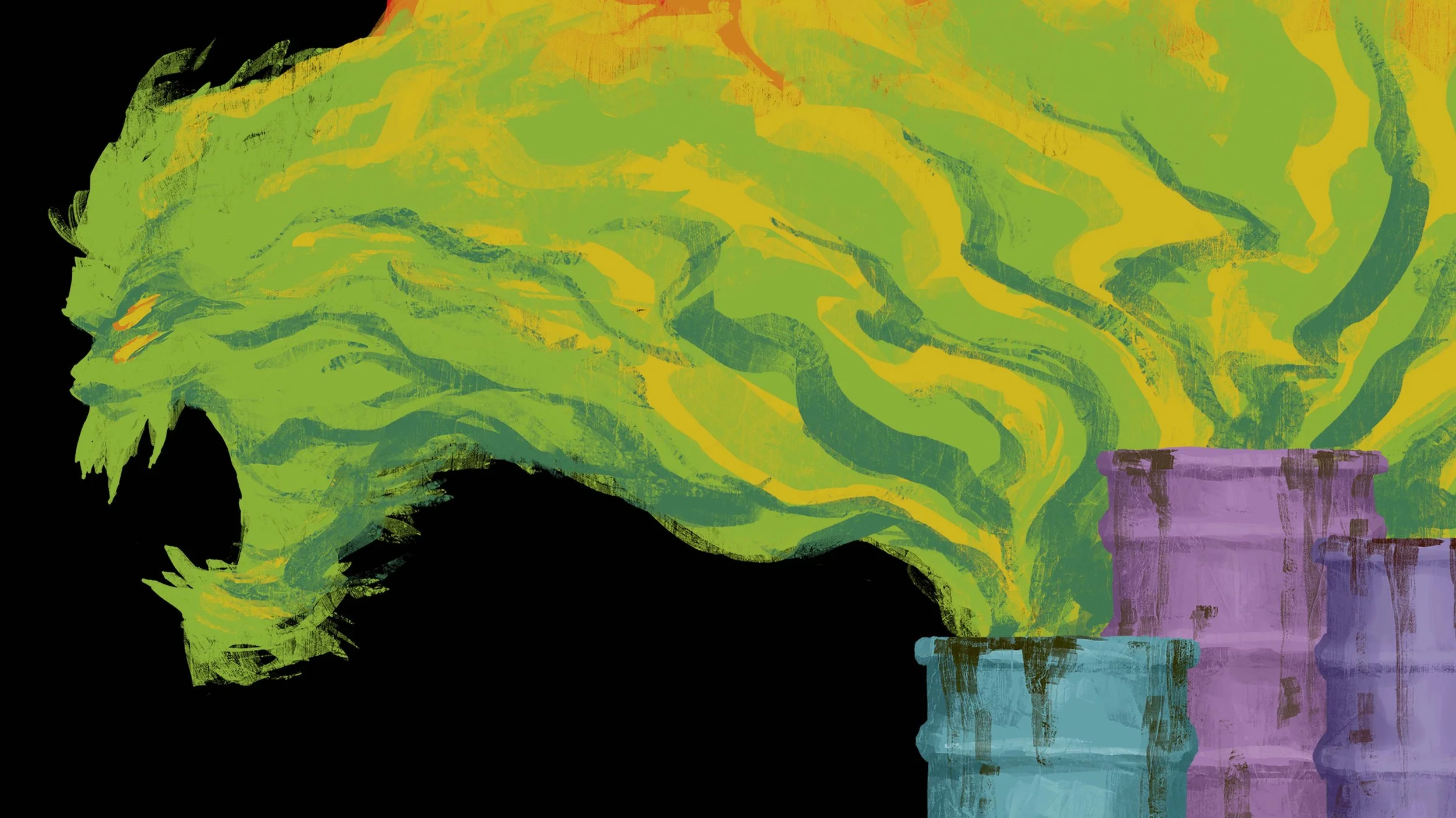 Credit sequence: Chemical Gas silhouette of monster