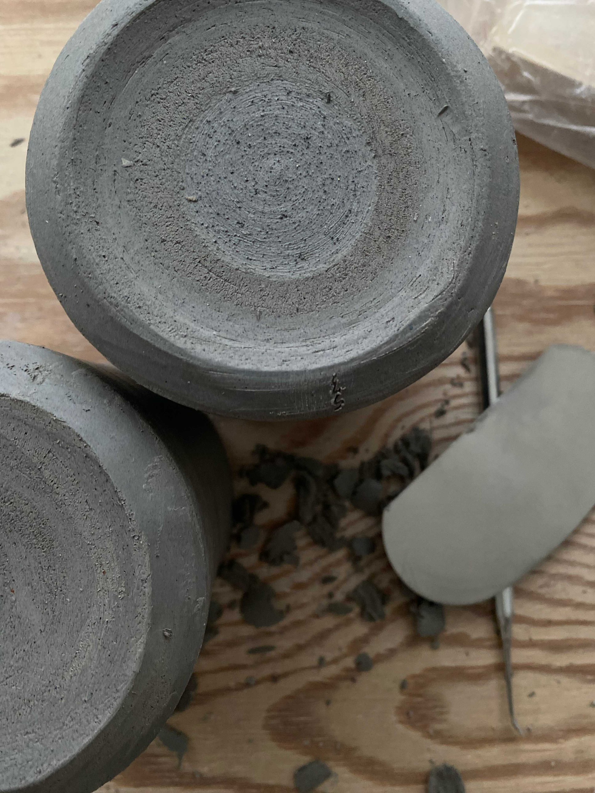 Hand build Cups made with grey stoneware clay 