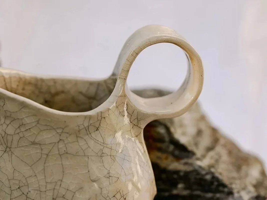 hand build wine jug with natural earthy crackled glaze