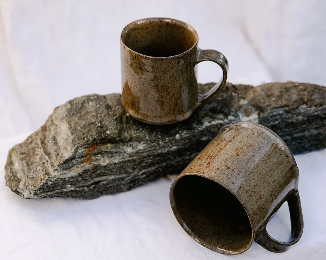 Functional handmade pottery in grey stoneware with a clear dripping glaze for slow living