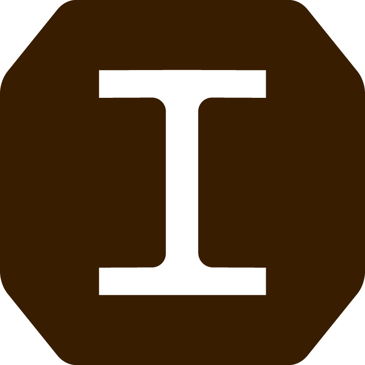 Brown I-beam icon badge.