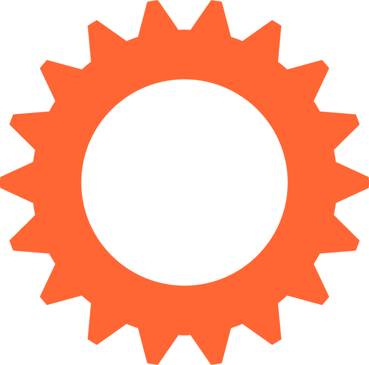 Orange gear icon.
