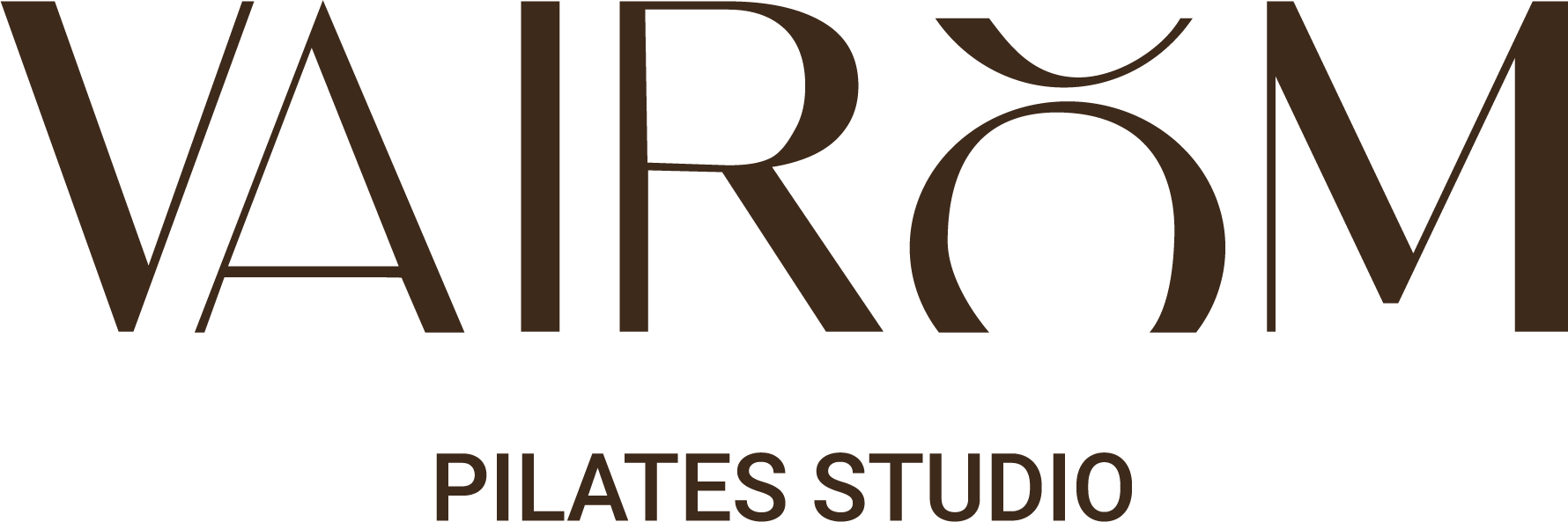Logotipo de VAIRON PILATES STUDIO en color marrón sobre fondo blanco.