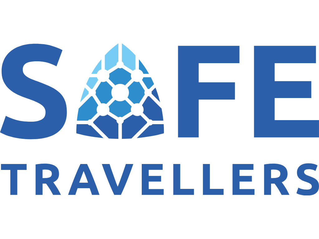 SafeTravellers logo with stylised globe in place of the letter 'A'.