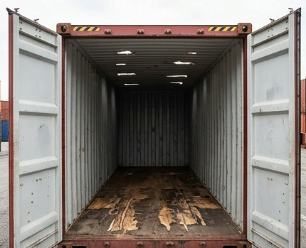 Tetto e pavimento di un container dry danneggiati.