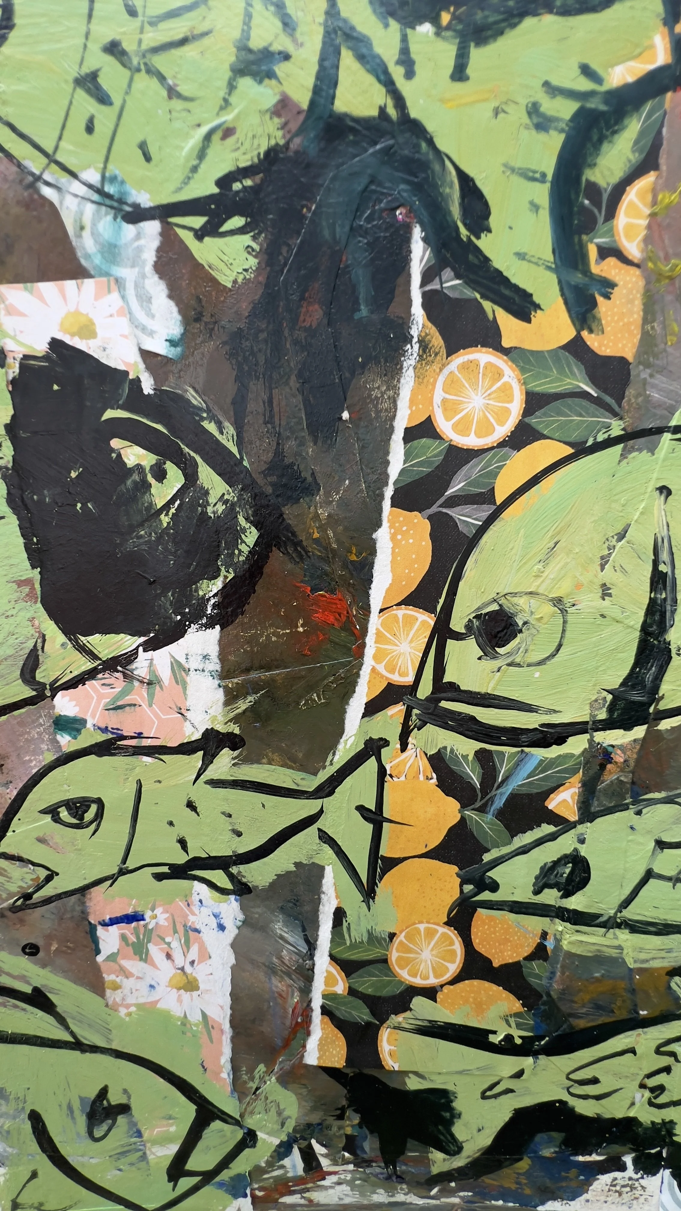 original mixed media collage fish painting on archival paper close up 3