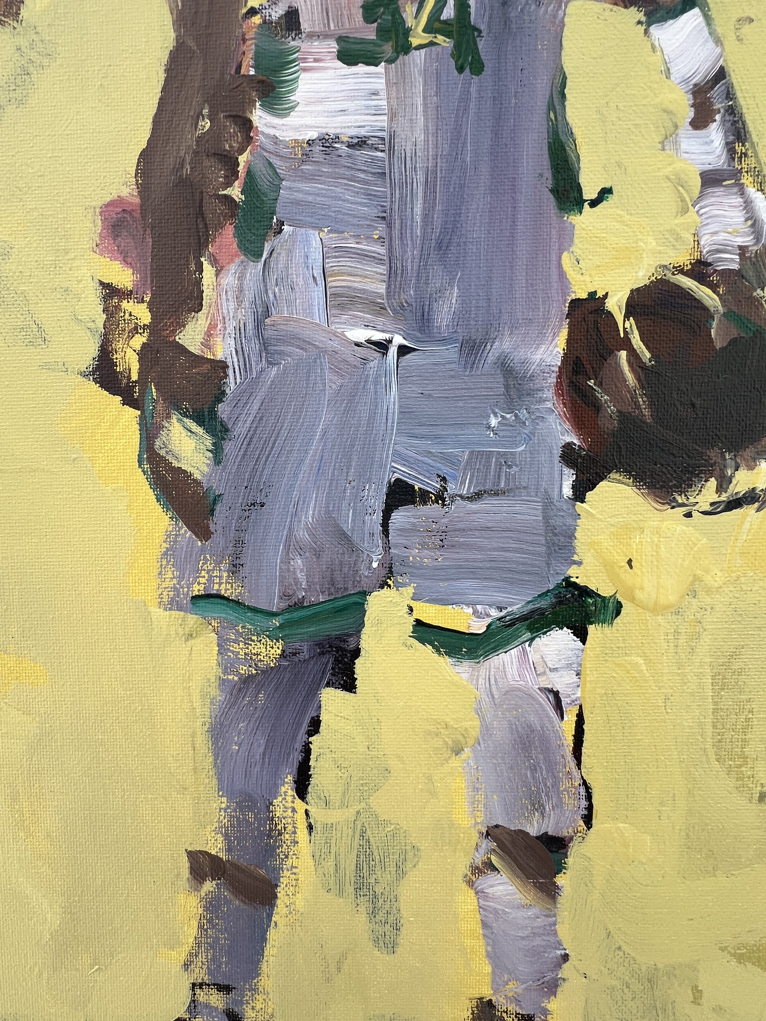 Brushwork detail of Giannis Milwaukee Bucks original acrylic painting by Robert Joyner, 20x16 canvas, loose expressive basketball art