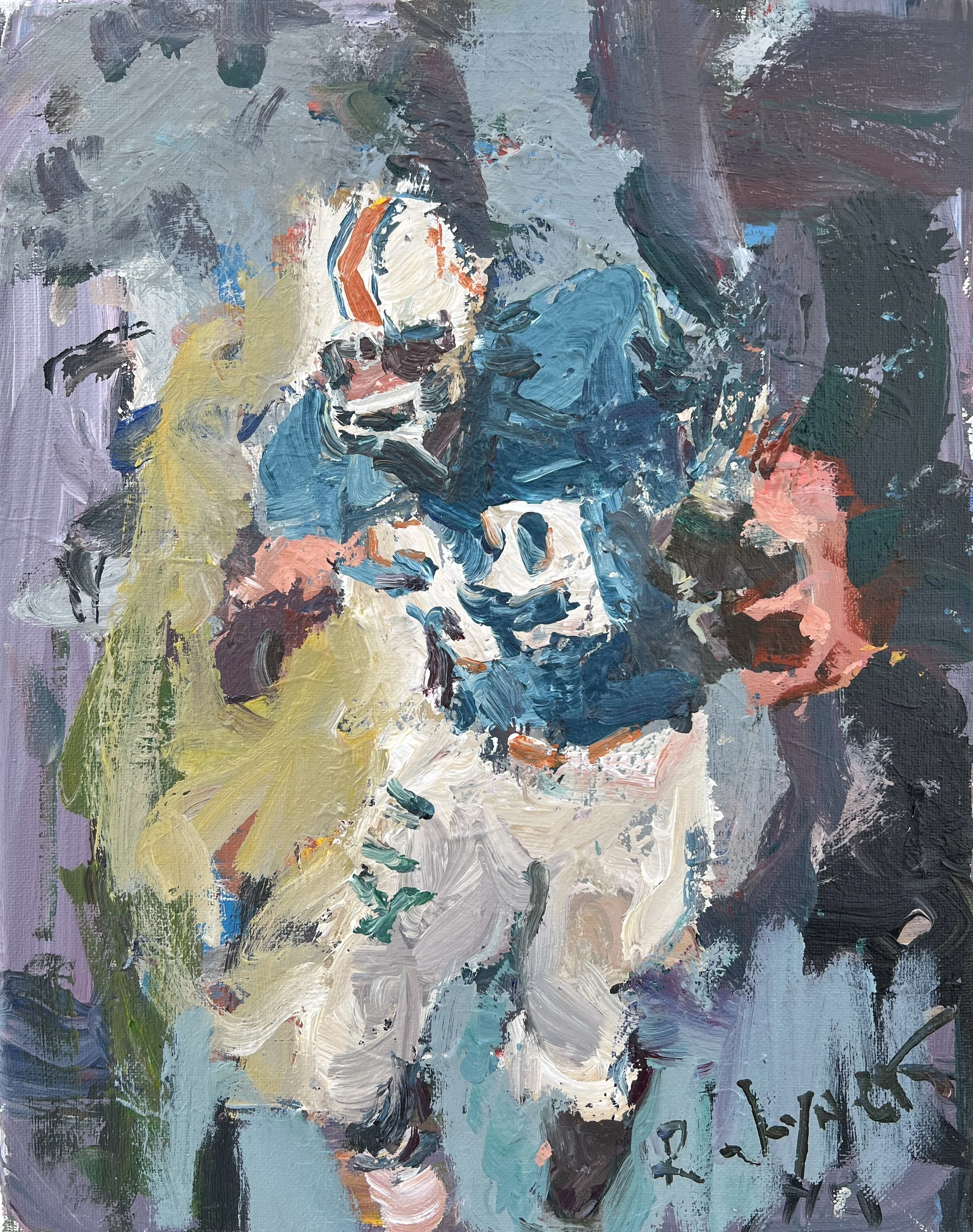 Larry Csonka Miami Dolphins original acrylic painting by Robert Joyner, 11x14 canvas, loose expressive football art