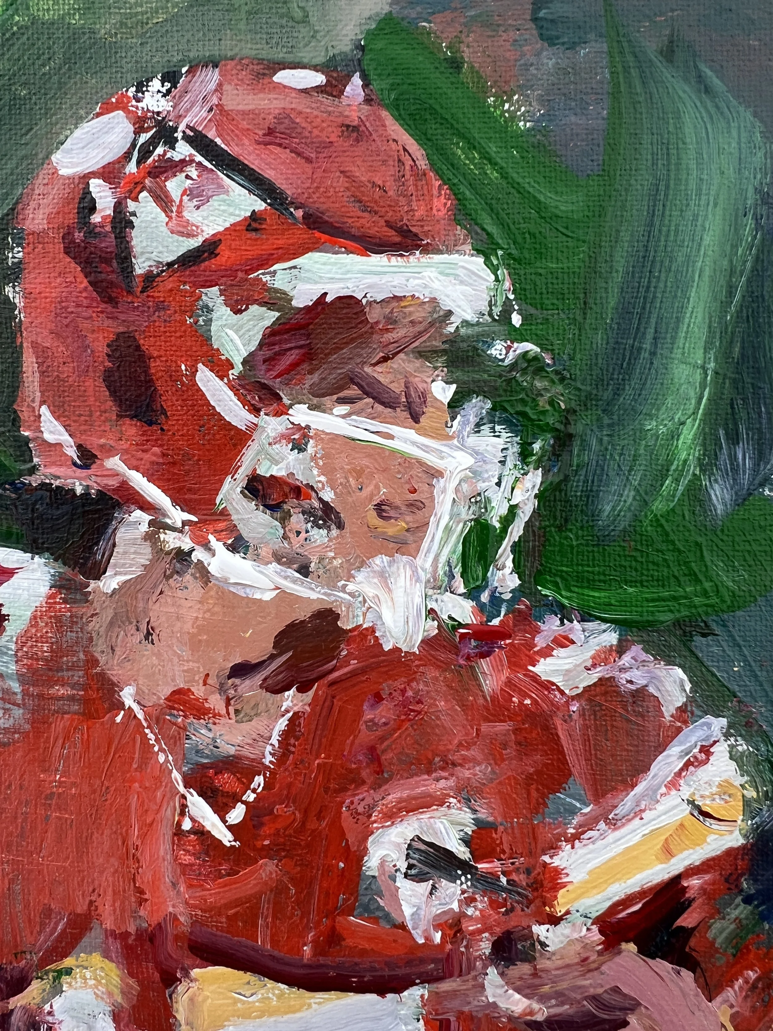 Detail view of Patrick Mahomes Kansas City Chiefs original acrylic painting