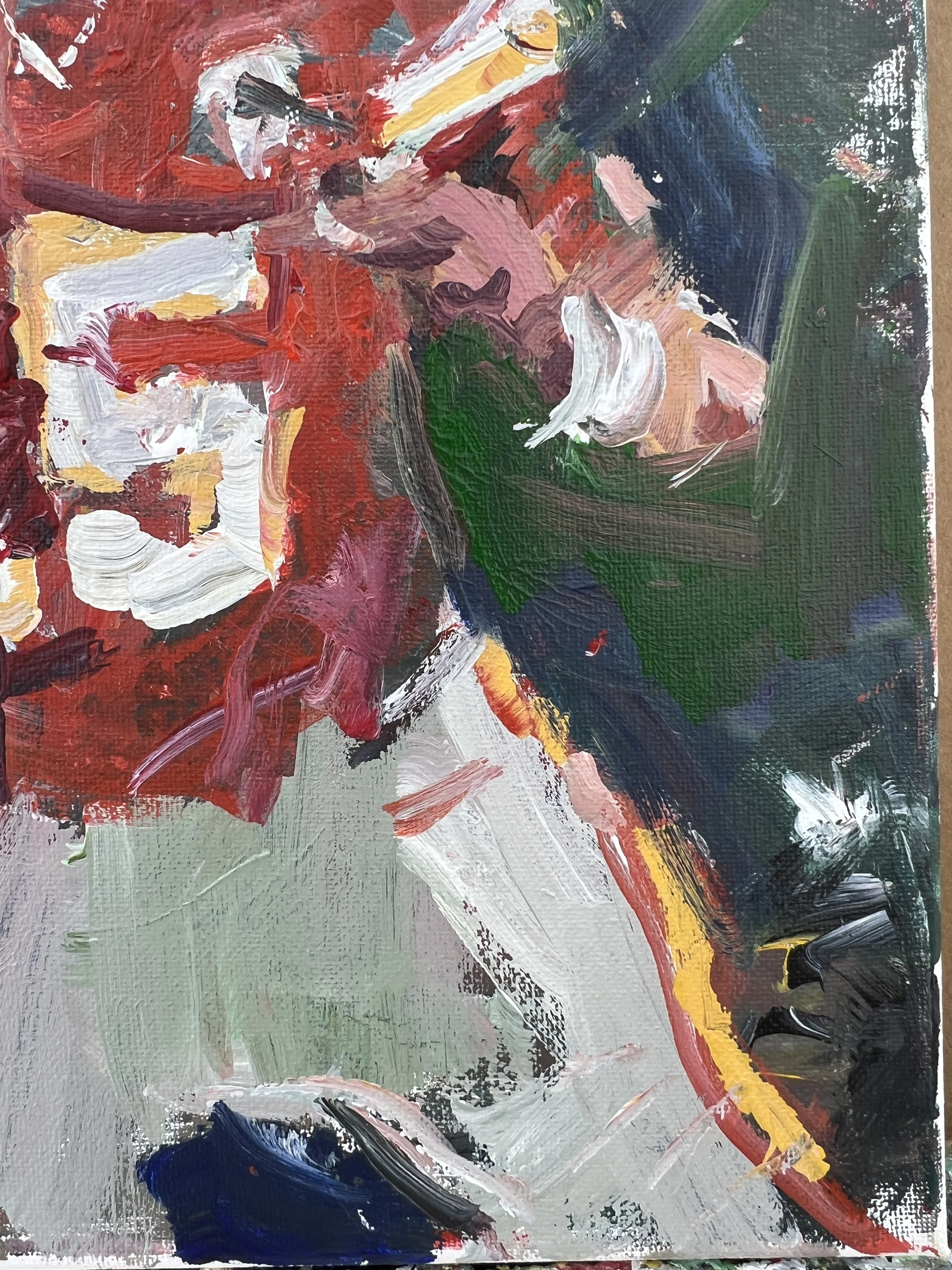 Detail view of Patrick Mahomes Kansas City Chiefs original acrylic painting