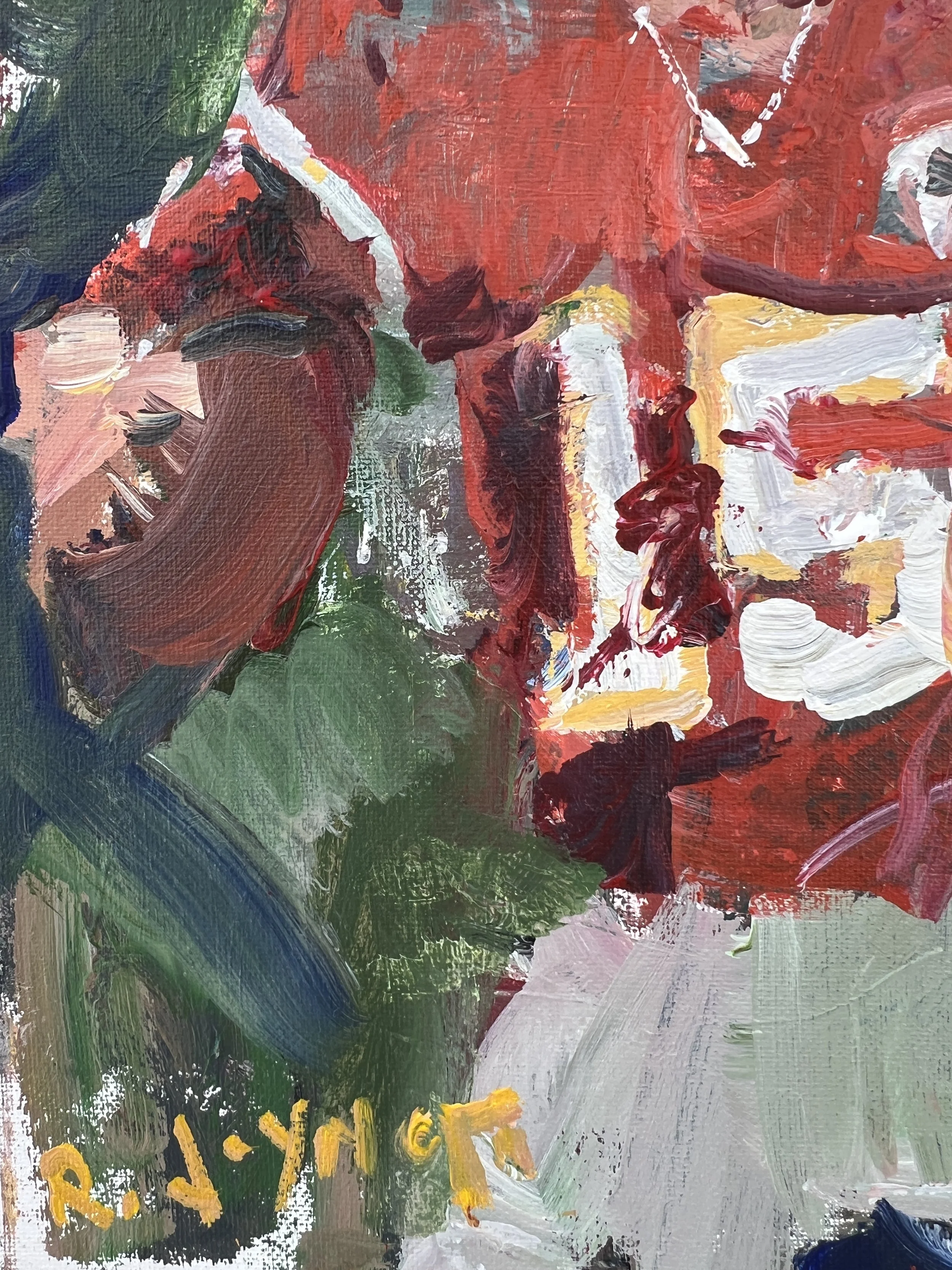 Texture detail of Patrick Mahomes Kansas City Chiefs original acrylic painting