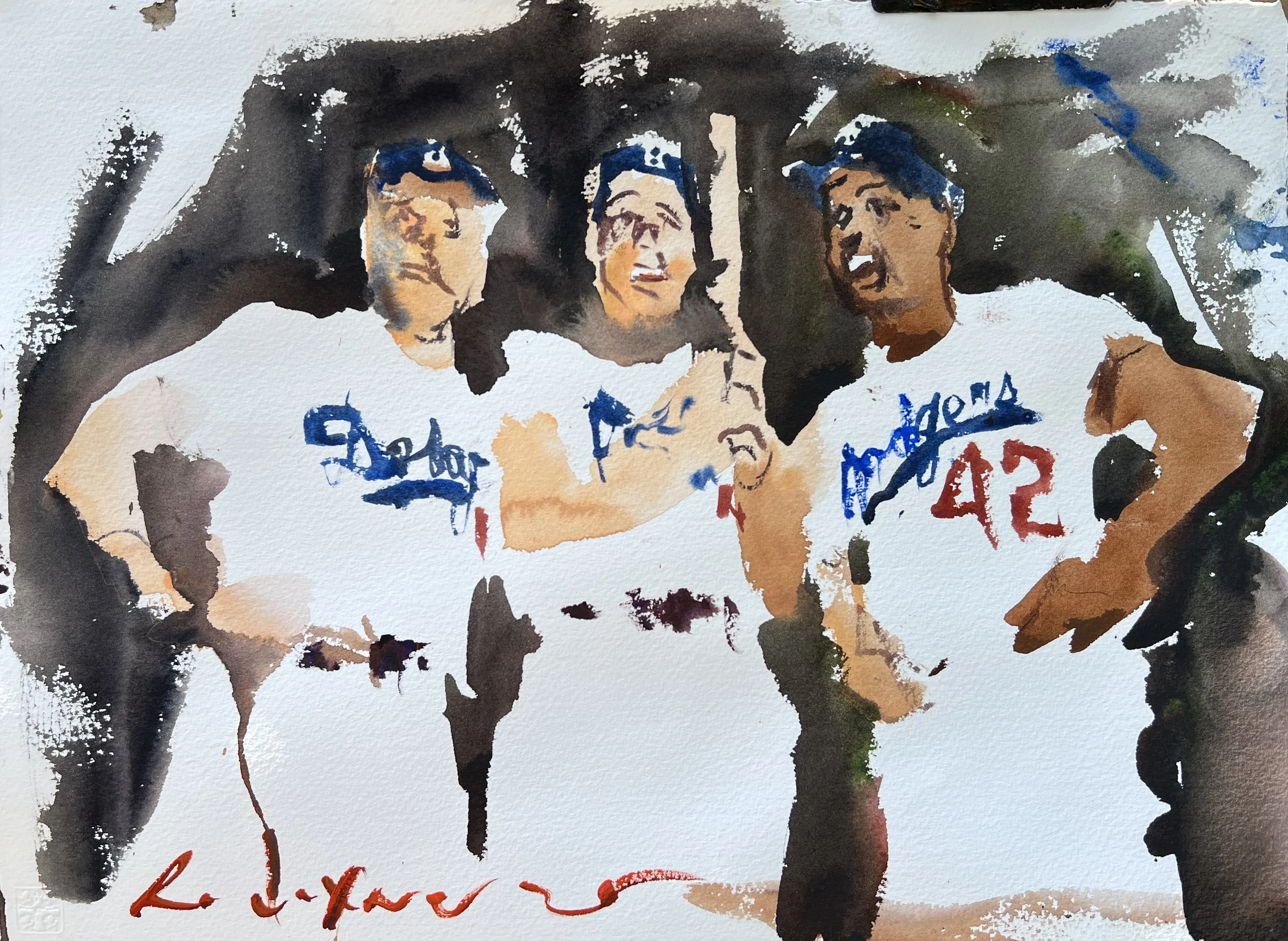 Loose watercolor Los Angeles dodgers painting