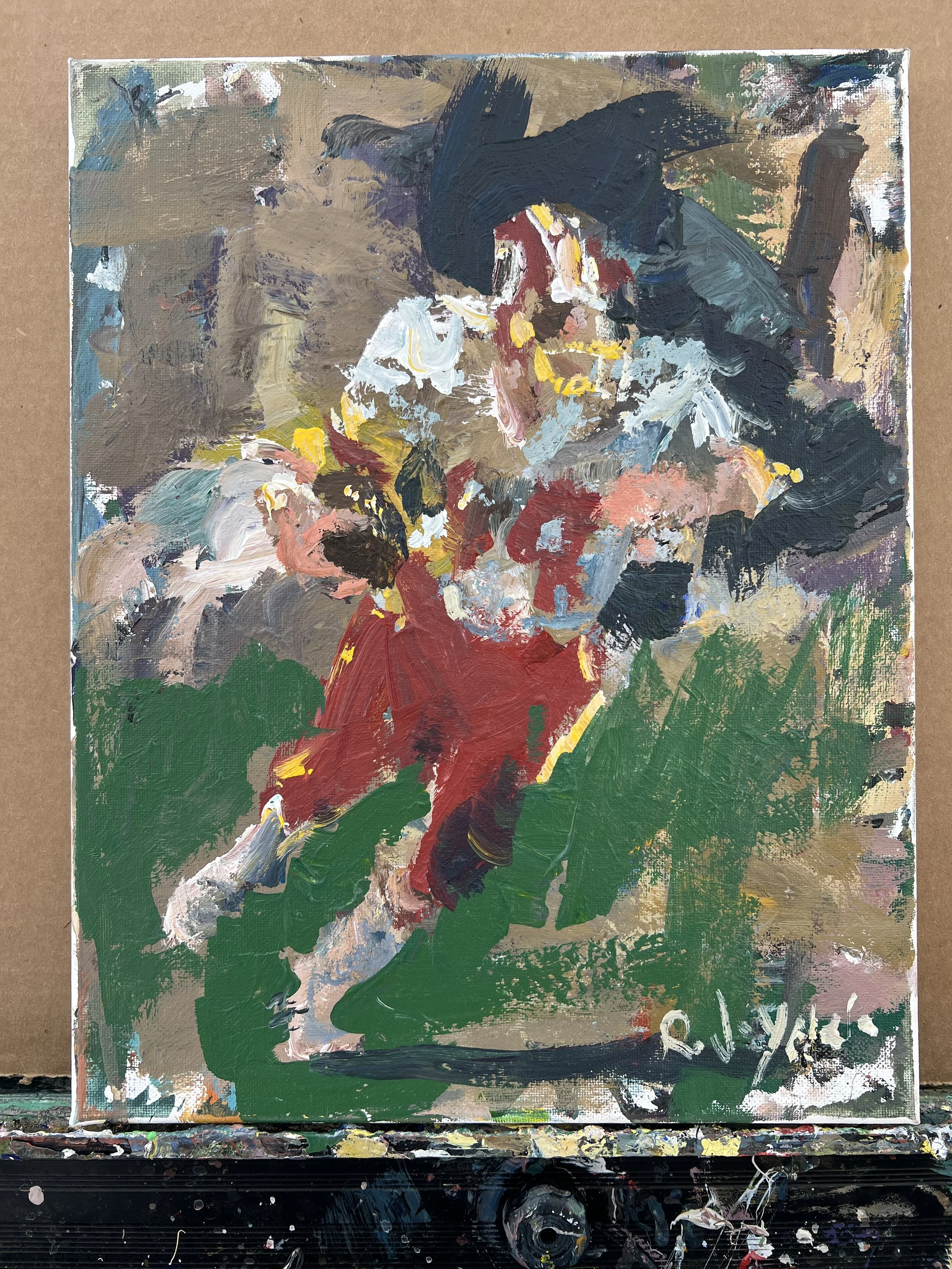 John Riggins Washington Redskins original acrylic painting by Robert Joyner, 11x14 canvas, loose expressive football art shows all edges