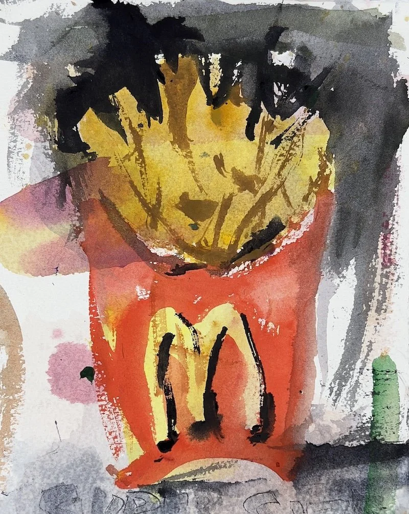 loosely painted watercolor French fries