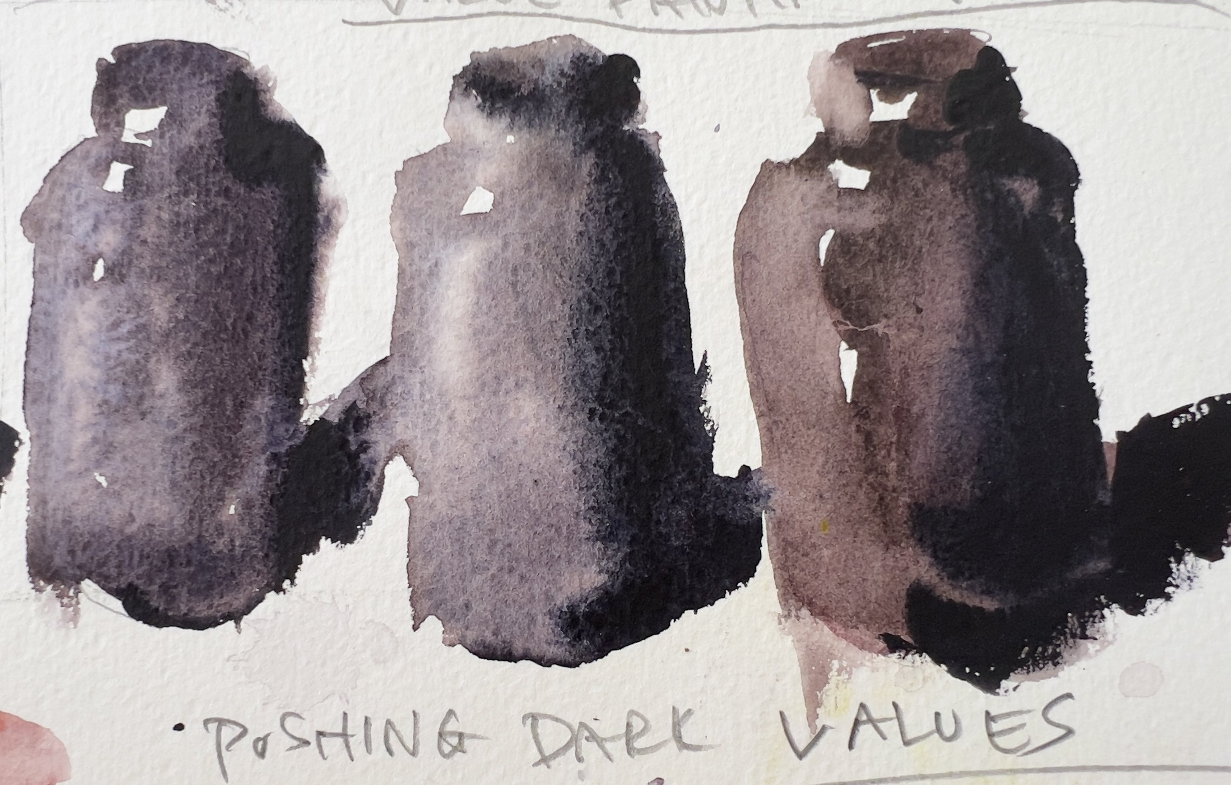 A watercolor illustration of three people engaged in conversation, with handwritten text underneath mentioning 'pushing paper walls'.